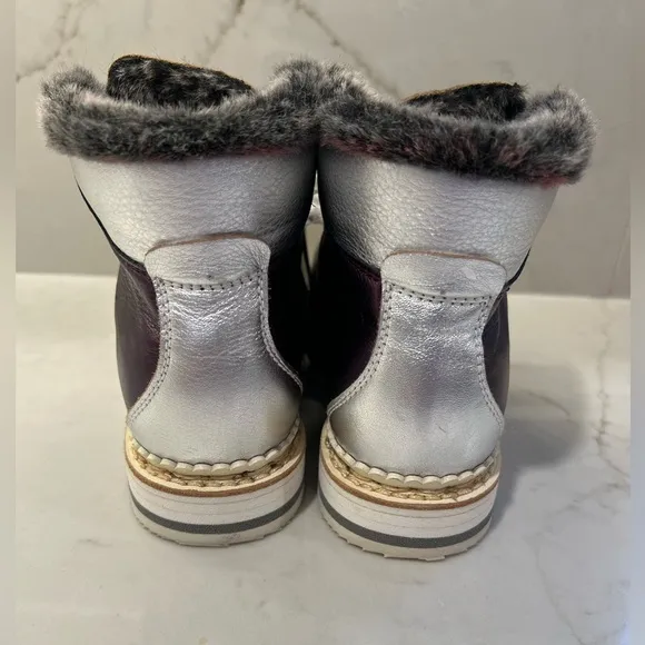 🆕 La Montelliana Italian Leather Boots Fur Lined Purple Silver Metallic Sz. 38 7