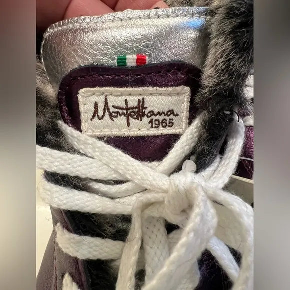 🆕 La Montelliana Italian Leather Boots Fur Lined Purple Silver Metallic Sz. 38 7