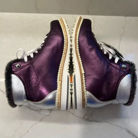 🆕 La Montelliana Italian Leather Boots Fur Lined Purple Silver Metallic Sz. 38 7