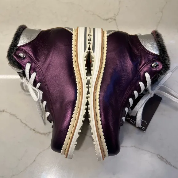 🆕 La Montelliana Italian Leather Boots Fur Lined Purple Silver Metallic Sz. 38 7