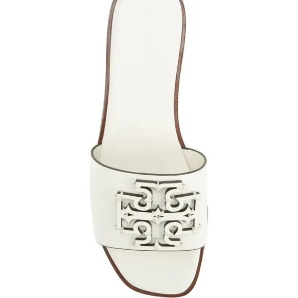 ❤️ NIB Tory Burch Ines Logo Slide Leather Sandal Ivory Off White US 7.5 8 8.5 9