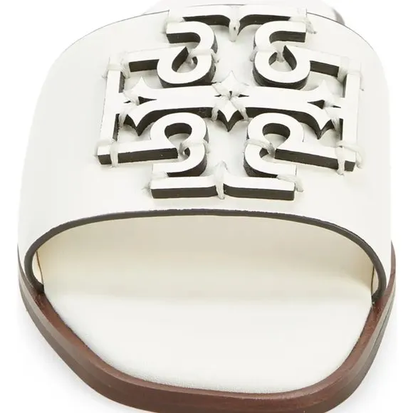 ❤️ NIB Tory Burch Ines Logo Slide Leather Sandal Ivory Off White US 7.5 8 8.5 9