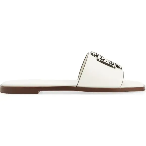 ❤️ NIB Tory Burch Ines Logo Slide Leather Sandal Ivory Off White US 7.5 8 8.5 9