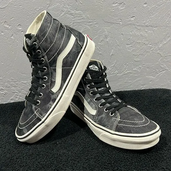 🔥🔥 VANS Sk8-Hi Tapered Denim Black/White Tie-Dye Skate Sneakers Men Sz 9 - EUC