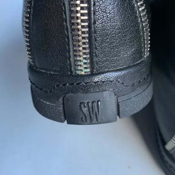 371‎ Stuart Weitzman Zipit Shoes Women High Top Black Leather Sneakers Women 6.5