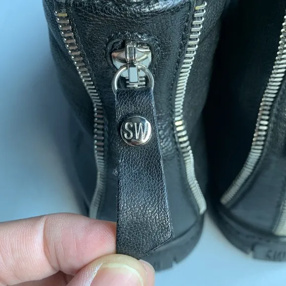 371‎ Stuart Weitzman Zipit Shoes Women High Top Black Leather Sneakers Women 6.5