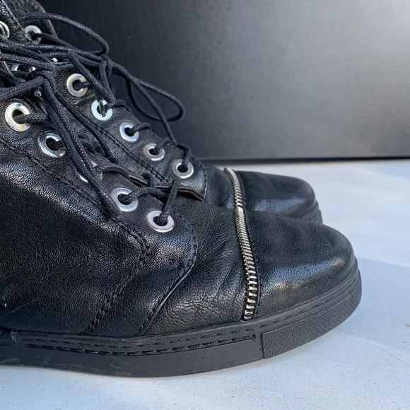371‎ Stuart Weitzman Zipit Shoes Women High Top Black Leather Sneakers Women 6.5