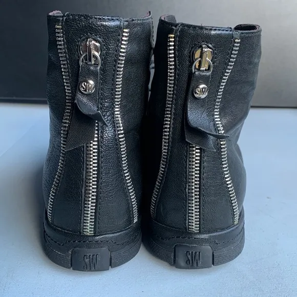 371‎ Stuart Weitzman Zipit Shoes Women High Top Black Leather Sneakers Women 6.5