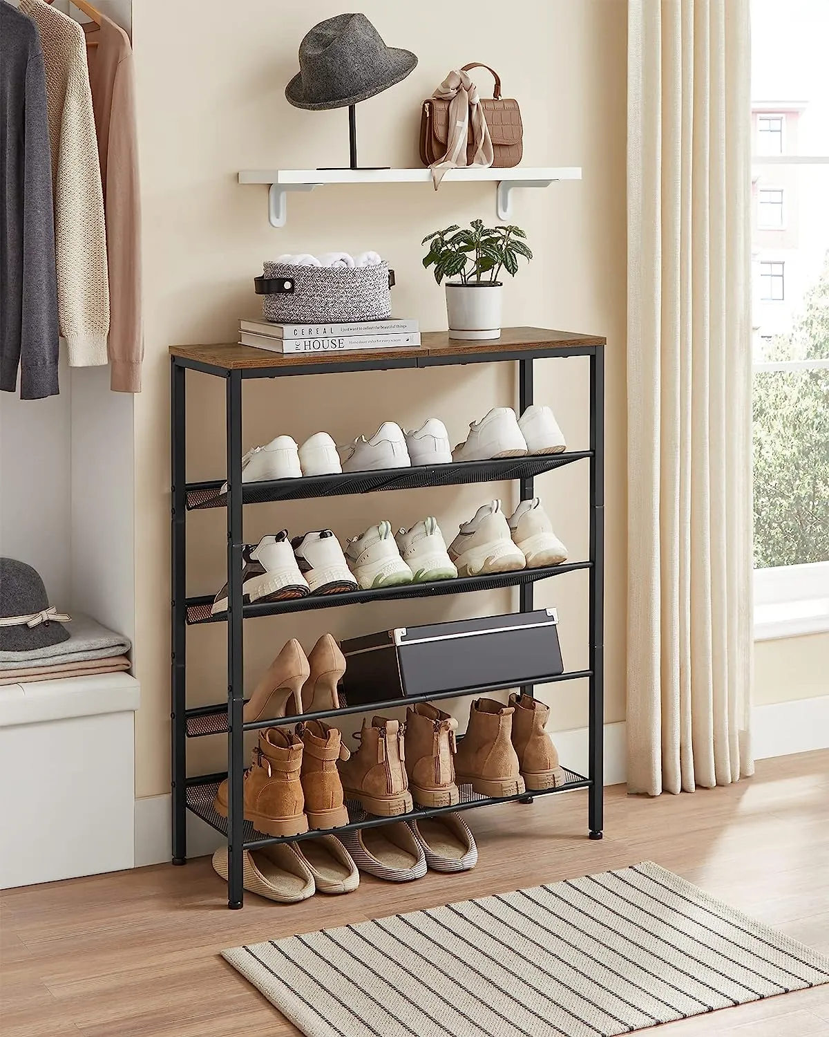 5 Tier Shoe Rack With Mesh Shelves