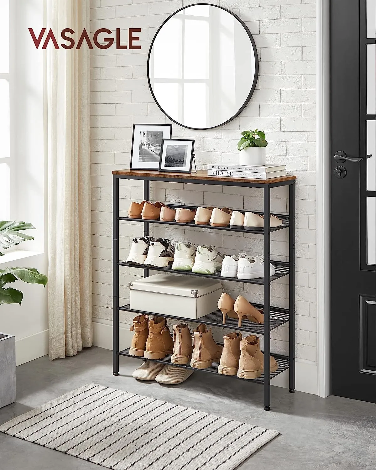 5 Tier Shoe Rack With Mesh Shelves