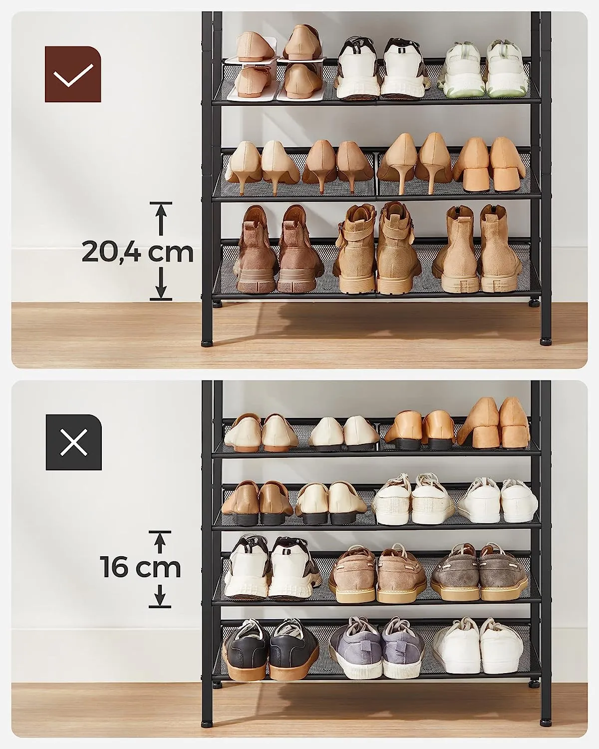 5 Tier Shoe Rack With Mesh Shelves