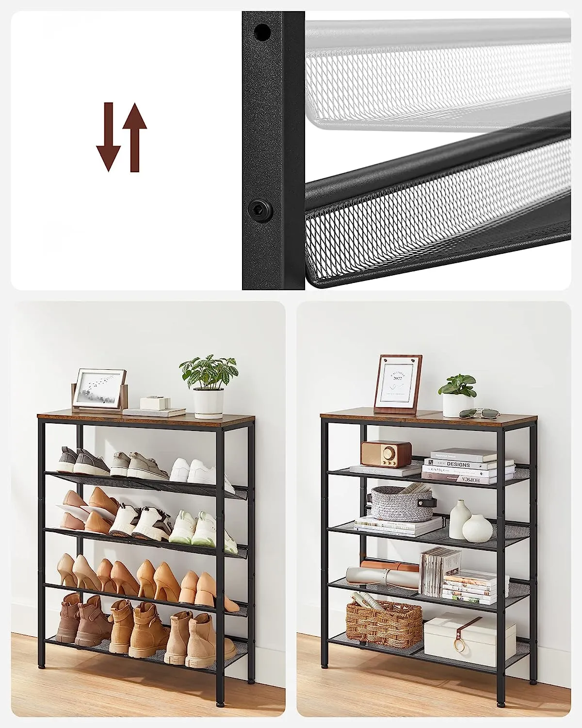 5 Tier Shoe Rack With Mesh Shelves