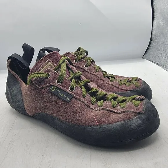 5.10 Asym Stealth Mens 7 Burgundy Climbing Shoes Made In USA Outdoors Mountains