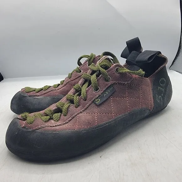 5.10 Asym Stealth Mens 7 Burgundy Climbing Shoes Made In USA Outdoors Mountains