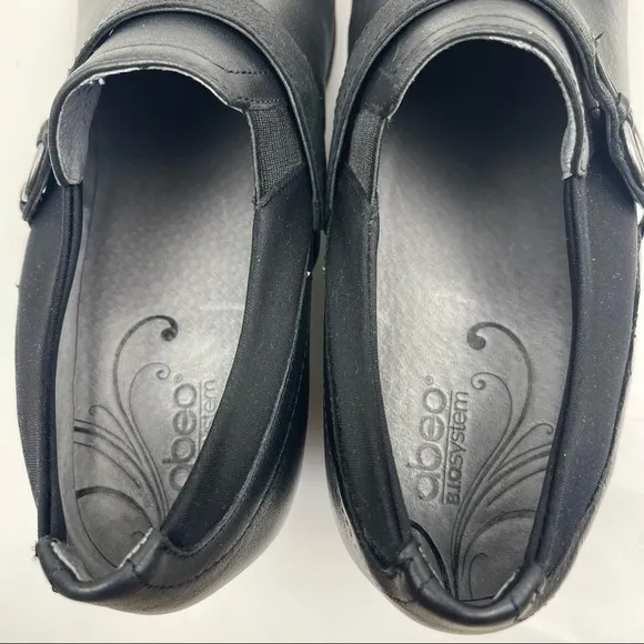 Abeo B.I.O SYSTEM Raine Black Leather Comfortable Mule Clog Heel Shoes Size 7.5
