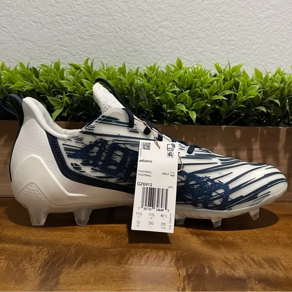 Adidas Adizero Football Cleats White/Navy Blue Shoes GZ6912 Men's Size 12