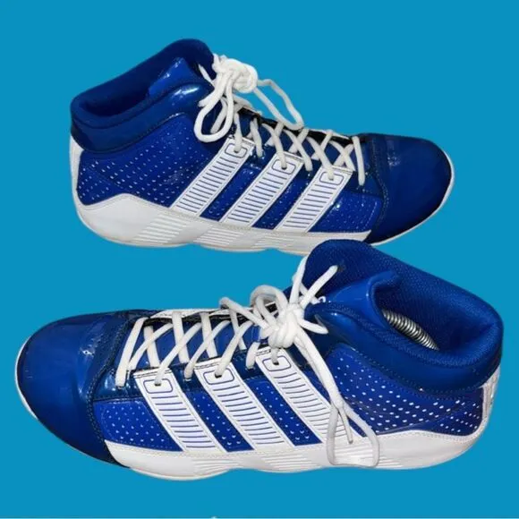 adidas blue &amp; white high top basketball shoes men’s size 11 Date 2011.
