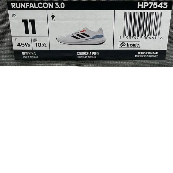 Adidas Runfalcon 3.0 Mens Athletic Trail Shoes Size 11 White/Orange/Gray