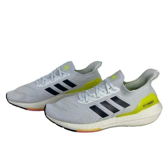 Adidas Ultraboost Running Shoes Mens Size 9.5 White Neon Yellow Low Top Lace Up