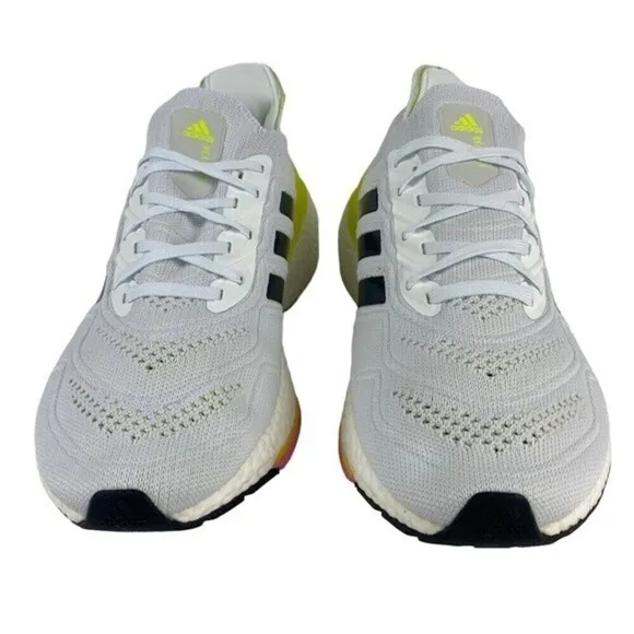 Adidas Ultraboost Running Shoes Mens Size 9.5 White Neon Yellow Low Top Lace Up