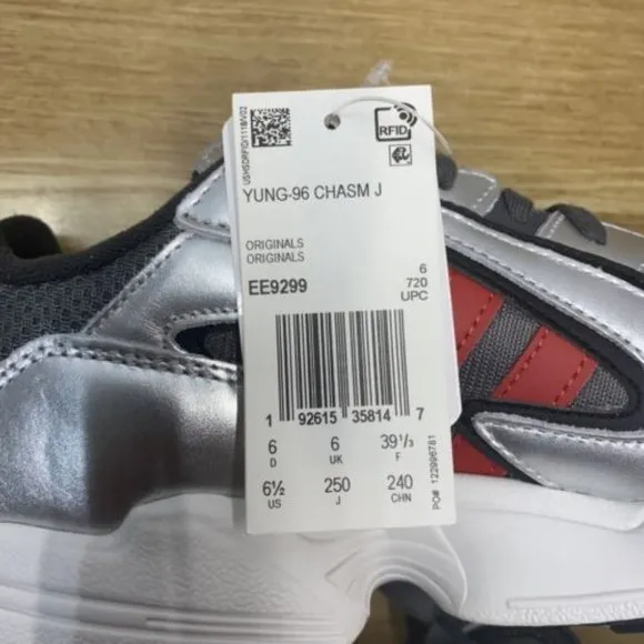 adidas Yung-96 Chasm J Silver Metallic Scarlet  Unisex Kids Shoes