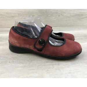 Aetrex Lucy E338W Women's Red Suede Slip-On Embroidered Mary Janes Shoes US 10