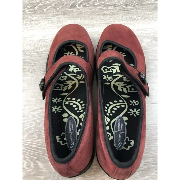 Aetrex Lucy E338W Women's Red Suede Slip-On Embroidered Mary Janes Shoes US 10