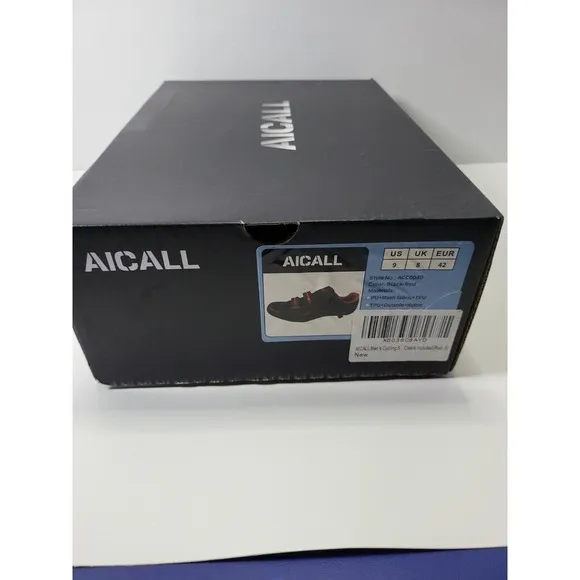 Aicall Mens Cycling shoes Narrow Fit Delta Cleats Black‎ Red Color Size 9 New.