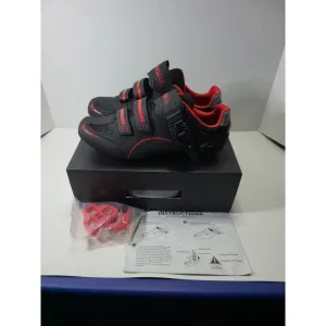 Aicall Mens Cycling shoes Narrow Fit Delta Cleats Black‎ Red Color Size 9 New.