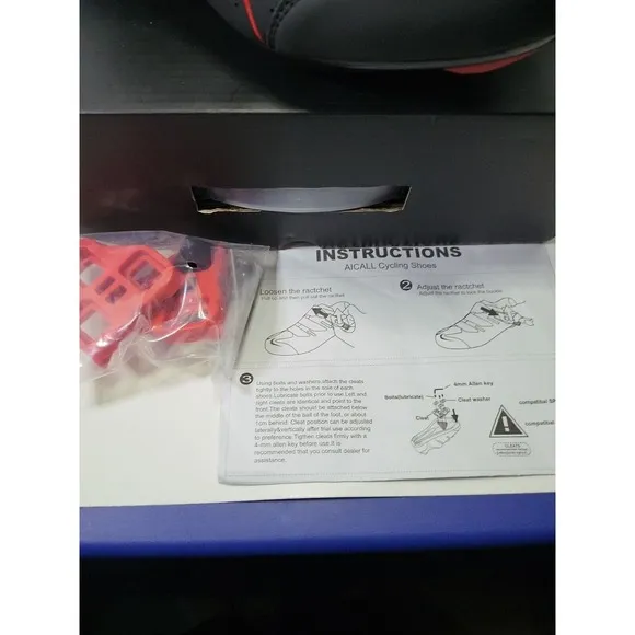 Aicall Mens Cycling shoes Narrow Fit Delta Cleats Black‎ Red Color Size 9 New.