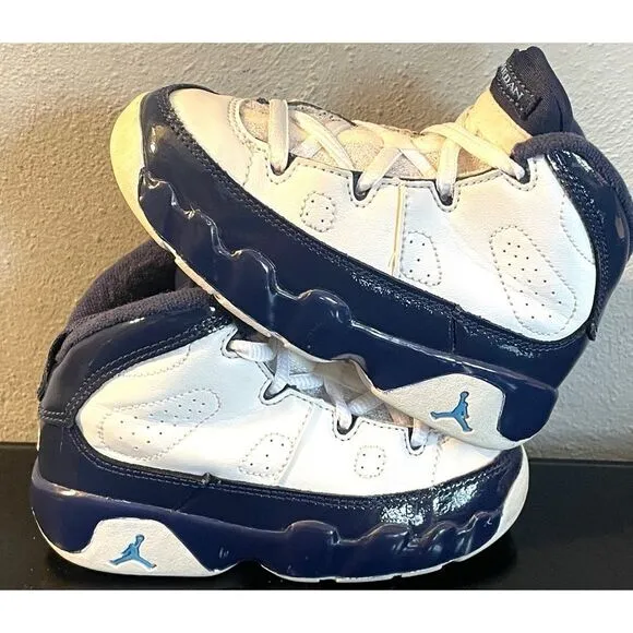 Air Jordan 9 IX Retro UNC White University Blue Shoes Toddler SZ 8C 401812 145