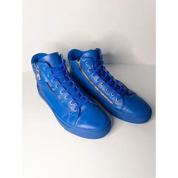 Aldo Destry Shoes Mens 11 Blue High Top Sneakers Gold Zip