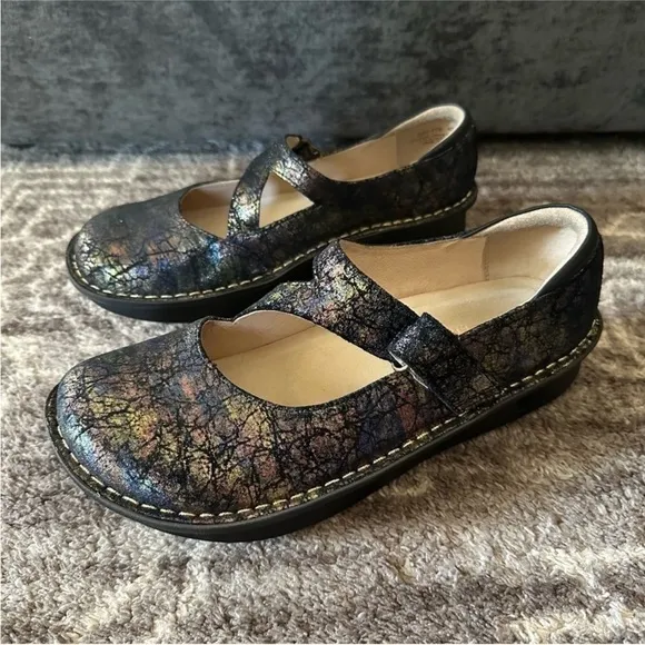 Algeria Dayna Maryjane Shoes Black Metallic Shimmer Leather 40