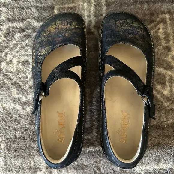 Algeria Dayna Maryjane Shoes Black Metallic Shimmer Leather 40