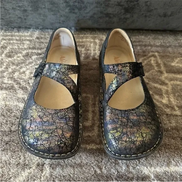Algeria Dayna Maryjane Shoes Black Metallic Shimmer Leather 40