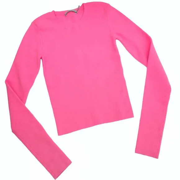 ALICE   OLIVIA hot neon pink ribbed knit fitted long sleeve sweater top Size XS