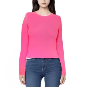ALICE   OLIVIA hot neon pink ribbed knit fitted long sleeve sweater top Size XS