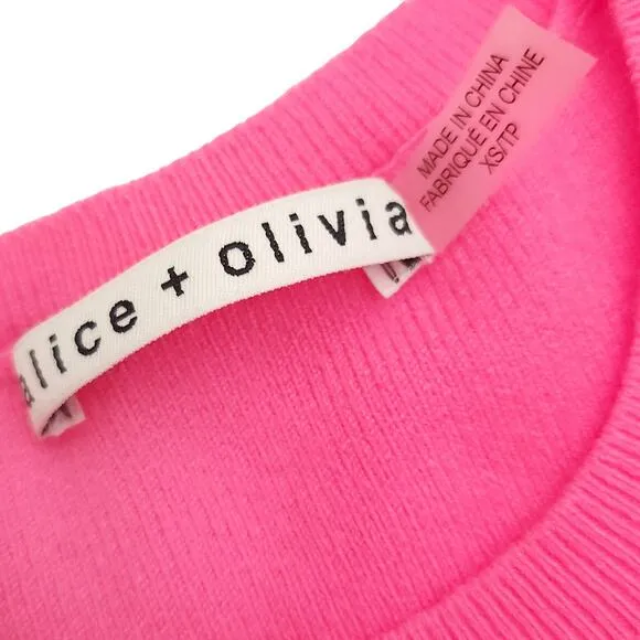 ALICE   OLIVIA hot neon pink ribbed knit fitted long sleeve sweater top Size XS