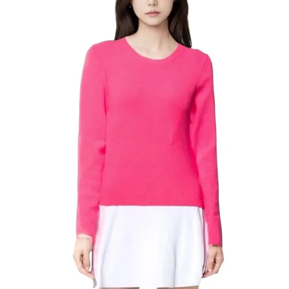 ALICE   OLIVIA hot neon pink ribbed knit fitted long sleeve sweater top Size XS