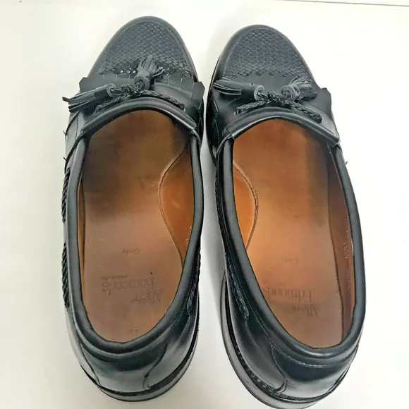 Allen Edmonds Mens 10 D Cody Black Tassel Loafer Shoes Leather Slip On Woven
