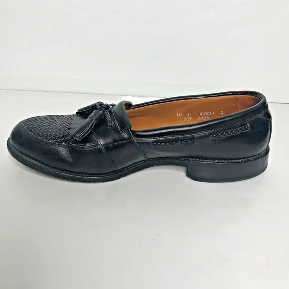 Allen Edmonds Mens 10 D Cody Black Tassel Loafer Shoes Leather Slip On Woven