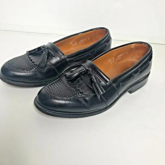 Allen Edmonds Mens 10 D Cody Black Tassel Loafer Shoes Leather Slip On Woven