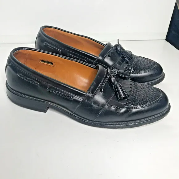 Allen Edmonds Mens 10 D Cody Black Tassel Loafer Shoes Leather Slip On Woven