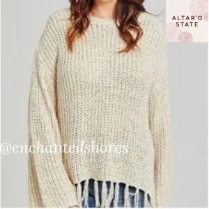 Altar’d State Sweater Tassel Fringe Boxy Chunky Oversized Tan Beige Size Medium