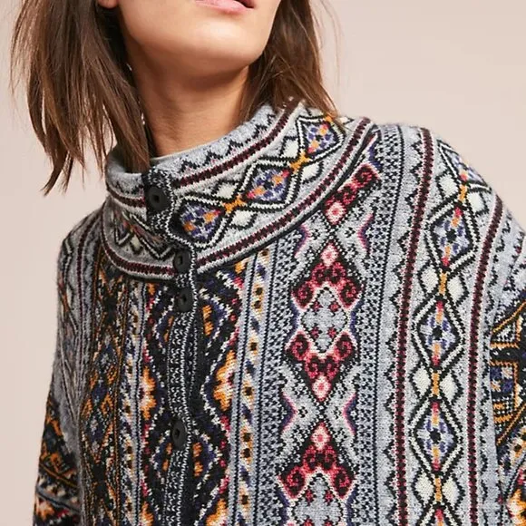 Anthropologie Aldomartins Oslo Sweater Coat wool alpaca fair isles ski Cardigan