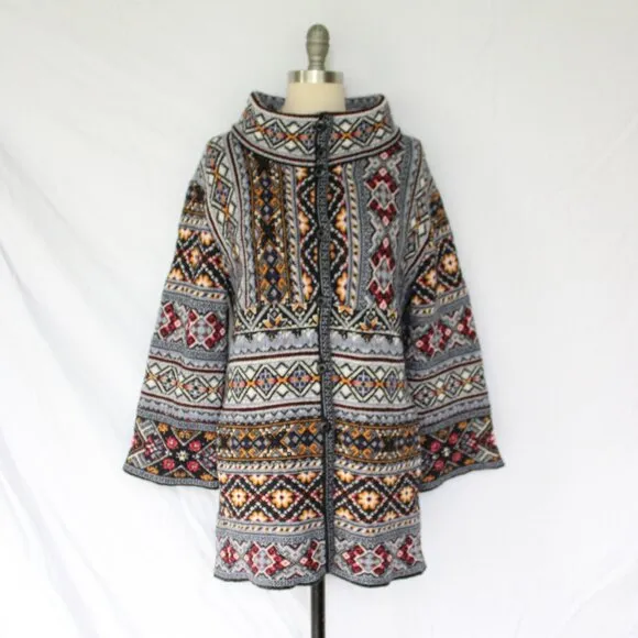 Anthropologie Aldomartins Oslo Sweater Coat wool alpaca fair isles ski Cardigan