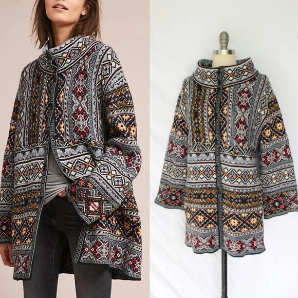 Anthropologie Aldomartins Oslo Sweater Coat wool alpaca fair isles ski Cardigan