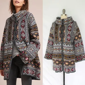 Anthropologie Aldomartins Oslo Sweater Coat wool alpaca fair isles ski Cardigan