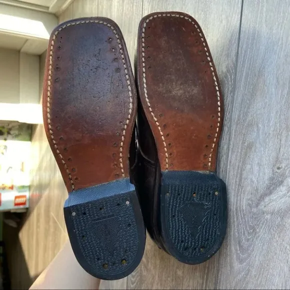Antique Vintage Square Toe Leather Ski Boots