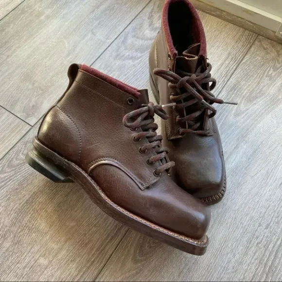 Antique Vintage Square Toe Leather Ski Boots